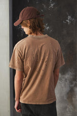 Satisfy MothTech™ Distressed Cotton-Jersey T-Shirt 法國運動品牌 棕色仿舊破壞透氣短T
