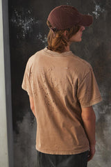 Satisfy MothTech™ Distressed Cotton-Jersey T-Shirt 法國運動品牌 棕色仿舊破壞透氣短T