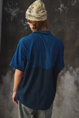 Umii 908 Indigo Two-Tone Pullover Shirt 45R支線 雙色拼接藍染半開襟套頭短袖襯衫