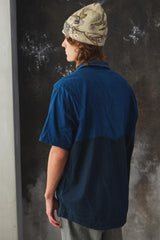 Umii 908 Indigo Two-Tone Pullover Shirt 45R支線 雙色拼接藍染半開襟套頭短袖襯衫