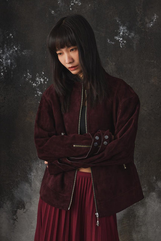 ROCKSTEADY Burgundy Suede Zip-Up Jacket 上海獨立設計師品牌 酒紅色麂皮拉鍊夾克