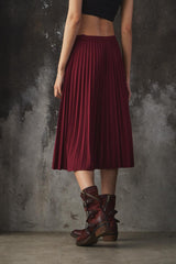 LACOSTE Burgundy Pleated Midi Skirt 經典酒紅字母鬆緊帶百褶裙
