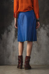 emanuel ungaro PARIS CALFLEATHER EUROPE Midi Skirt 寶藍色小牛皮革裙