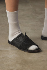 The Last Conspiracy TLC2415 Asymmetric Horse Leather Drag - Black 黑色水洗植鞣馬皮拖鞋
