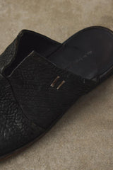 The Last Conspiracy TLC2415 Asymmetric Horse Leather Drag - Black 黑色水洗植鞣馬皮拖鞋