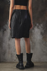 Vintage Embroidered Leather Midi Skirt 手工刺繡拼接皮裙