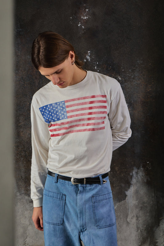 Vintage Delta Pro Weight Distressed American Flag Long Sleeve T-Shirt 90年代洗舊美國國旗長袖