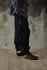 Feng Chen Wang Black Double Waistband Trousers 中國設計師品牌 毛混紡打褶束腳西裝褲
