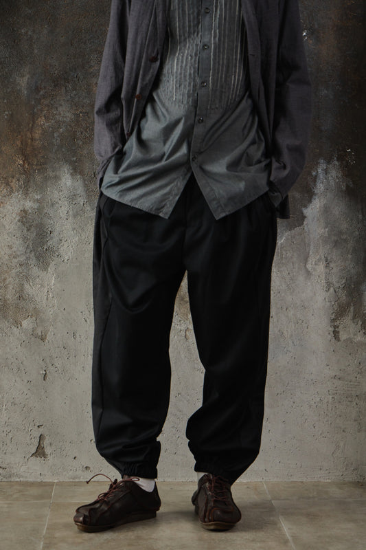 Feng Chen Wang Black Double Waistband Trousers 中國設計師品牌 毛混紡打褶束腳西裝褲