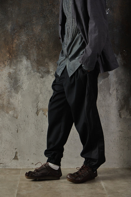 Feng Chen Wang Black Double Waistband Trousers 中國設計師品牌 毛混紡打褶束腳西裝褲