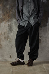 Feng Chen Wang Black Double Waistband Trousers 中國設計師品牌 毛混紡打褶束腳西裝褲