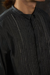 DIESEL S-YORK Pleated Tuxedo Shirt 灰色棉質風琴壓褶立領長袖襯衫