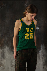 Vintage Green Varsity Basketball Jersey Tank Top 美式復古綠黃貼布繡運動背心