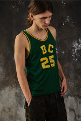 Vintage Green Varsity Basketball Jersey Tank Top 美式復古綠黃貼布繡運動背心