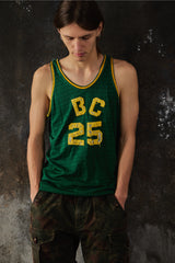 Vintage Green Varsity Basketball Jersey Tank Top 美式復古綠黃貼布繡運動背心