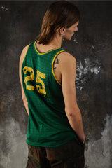 Vintage Green Varsity Basketball Jersey Tank Top 美式復古綠黃貼布繡運動背心