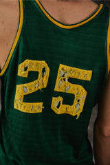 Vintage Green Varsity Basketball Jersey Tank Top 美式復古綠黃貼布繡運動背心