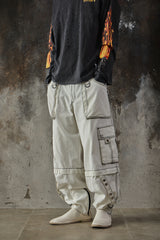 Tripp NYC White Contrast Stitch Zip-Off Cargo Bondage Pants 美國龐克品牌 雙截可拆卸工裝束帶褲