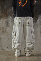 Tripp NYC White Contrast Stitch Zip-Off Cargo Bondage Pants 美國龐克品牌 雙截可拆卸工裝束帶褲
