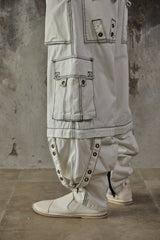Tripp NYC White Contrast Stitch Zip-Off Cargo Bondage Pants 美國龐克品牌 雙截可拆卸工裝束帶褲