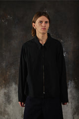 BUKHT Black Zip Blouson Jacket 日本工藝品牌 黑色綿質極簡襯衫領拉鍊外套