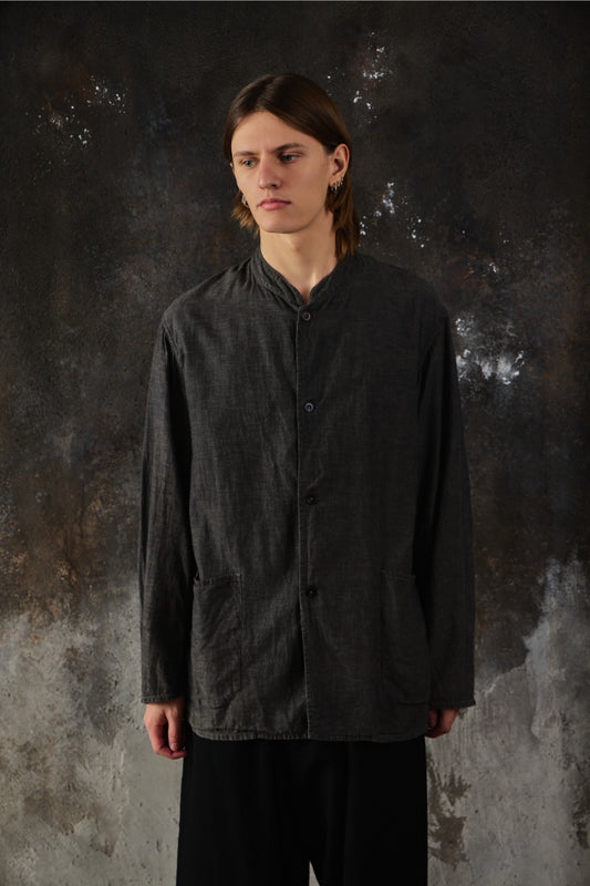 COMOLI Beta-Chambray Stand Collar Jacket 日本設計師品牌 灰色棉質立領襯衫外套