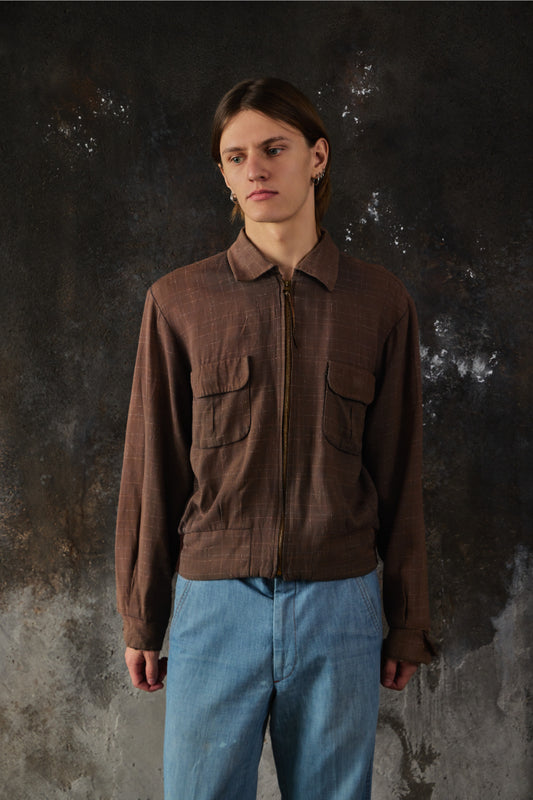 1950s CONMATIC Zipper Windowpane Gabardine  Jacket 50年代 窗格紋短版休閒外套 復古黃銅拉鍊