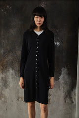 Agnes b. Black Crepe Snap Cardigan Dress Long Jacket黑色排扣開襟長版洋裝