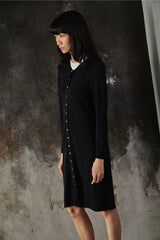 Agnes b. Black Crepe Snap Cardigan Dress Long Jacket黑色排扣開襟長版洋裝