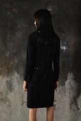 Agnes b. Black Crepe Snap Cardigan Dress Long Jacket黑色排扣開襟長版洋裝