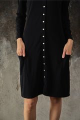 Agnes b. Black Crepe Snap Cardigan Dress Long Jacket黑色排扣開襟長版洋裝