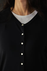 Agnes b. Black Crepe Snap Cardigan Dress Long Jacket黑色排扣開襟長版洋裝