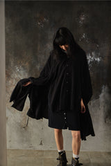 Yohji Yamamoto FEMME Asymmetric Cloak Manto Docking Long Shirt 山本耀司女裝主線 不對稱斗篷披風解構長版襯衫