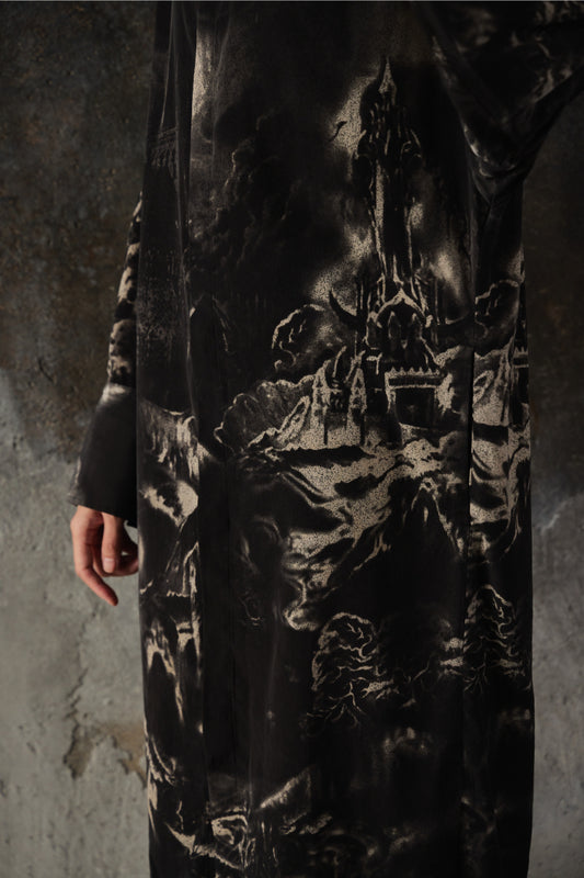 Y's PINK Cupra Crayon Castle Discharge Print Dress