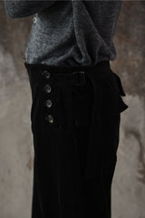 Y's Yohji Yamamoto Side Button Wide Pants 山本耀司 黑色側排釦棉質寬褲