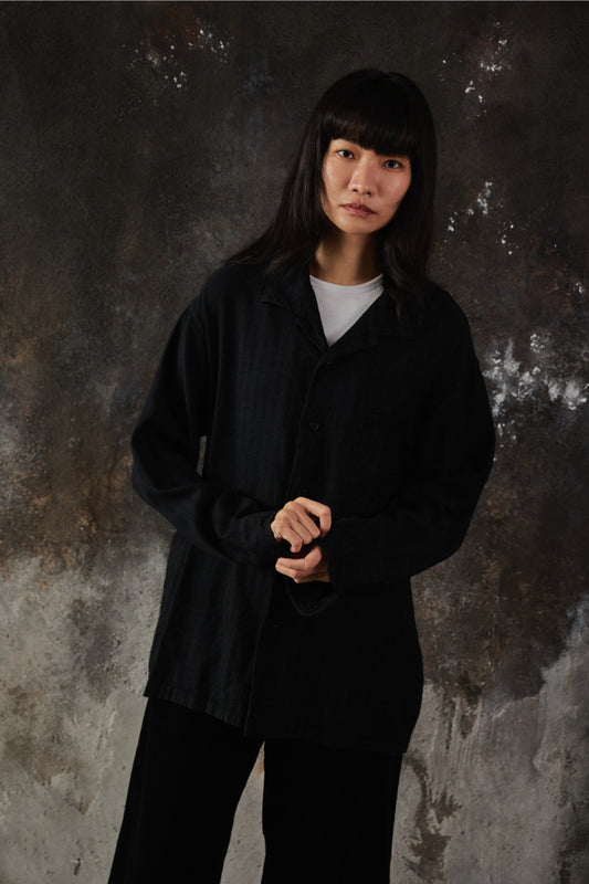 Y's for men Yohji Yamamoto Wool Rayon Herringbone Shirt 山本耀司 羊毛混紡魚骨紋開領襯衫