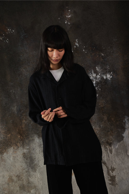 Y's for men Yohji Yamamoto Wool Rayon Herringbone Shirt 山本耀司 羊毛混紡魚骨紋開領襯衫
