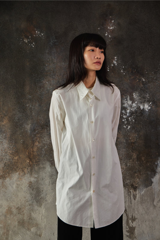 LIMI feu 100/2 Broad A Long Blouse 山本里美 白色長袖棉質襯衫