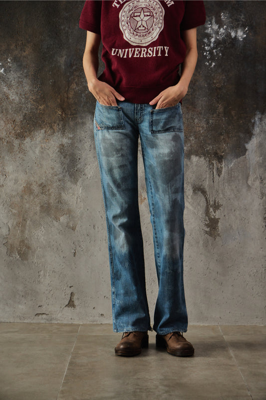 Vintge Y2K Diesel HUSH DS Distressed Mud-Wash Low-Rise Bootcut Jeans 髒污感作舊雙釦微喇叭牛仔褲 意大利製