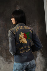1960s Cold War US Army "97th General Hospital" Germany Souvenir Jacket in French Ink Blue Moleskin (with SCOVILL Zipper)