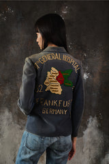 1960s Cold War US Army "97th General Hospital" Germany Souvenir Jacket in French Ink Blue Moleskin (with SCOVILL Zipper)