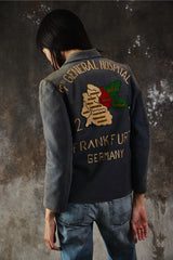 1960s Cold War US Army "97th General Hospital" Germany Souvenir Jacket in French Ink Blue Moleskin (with SCOVILL Zipper)