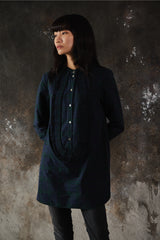 Burberry Black Watch Tartan Ruffled-Bib Band-Collar Shirt