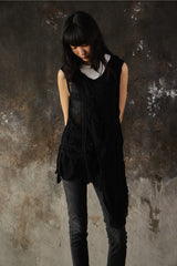 Y's Yohji Yamamoto Flap Panel Ruched  Sleeveless 山本耀司 黑色不規則皺褶無袖層次背心