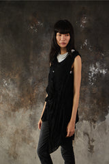 Y's Yohji Yamamoto Flap Panel Ruched  Sleeveless 山本耀司 黑色不規則皺褶無袖層次背心