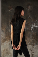 Y's Yohji Yamamoto Flap Panel Ruched  Sleeveless 山本耀司 黑色不規則皺褶無袖層次背心