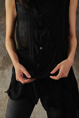 Y's Yohji Yamamoto Flap Panel Ruched  Sleeveless 山本耀司 黑色不規則皺褶無袖層次背心