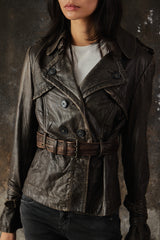 ALLSAINTS AW08 ZOPHIA Vintage Brown Leather Mini Mac Convertible Jacket  復古仿舊深棕兩用式皮革風衣夾克