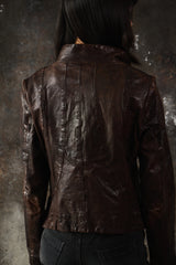 AllSaints Spitalfields Hyde Asymmetrical Leather Jacket-Brown復古水洗不對稱斜拉領羊皮皮衣