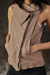 AllSaints Kadian Leather Gilet Asymmetric Vest白色經典不對稱解構風羊皮背心